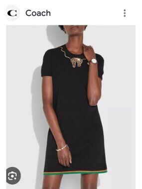 Coach 1941 Black Wool Sweater Dress Embellished Bow Rhinestone Sze M Luxury Knit